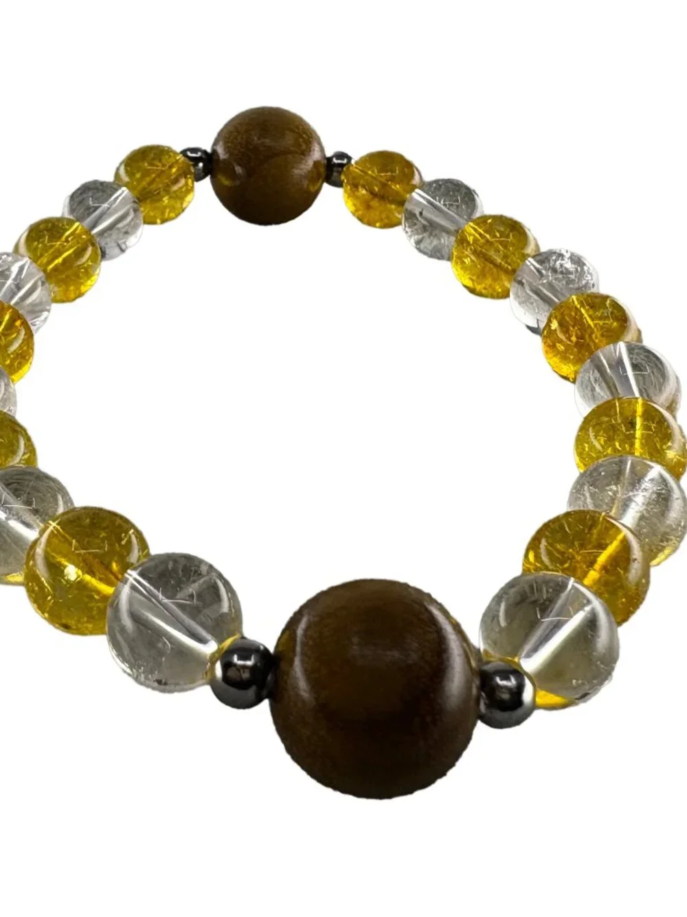 Golden Wood Yellow & Clear Quartz Bracelet 6.75